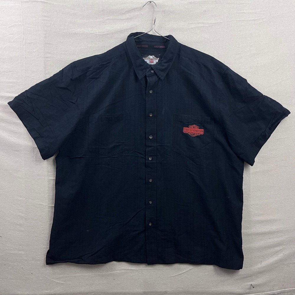 Harley Davidson Rayon Blend Button Up Shirt Mens 3XL Black Embroidered Logo